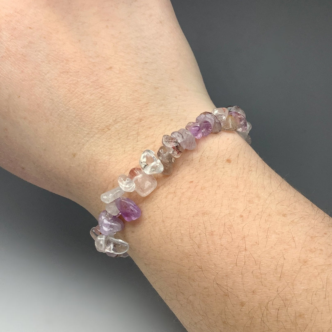 Mixed Purple Rutilated Quartz Chip Beaded Bracelet