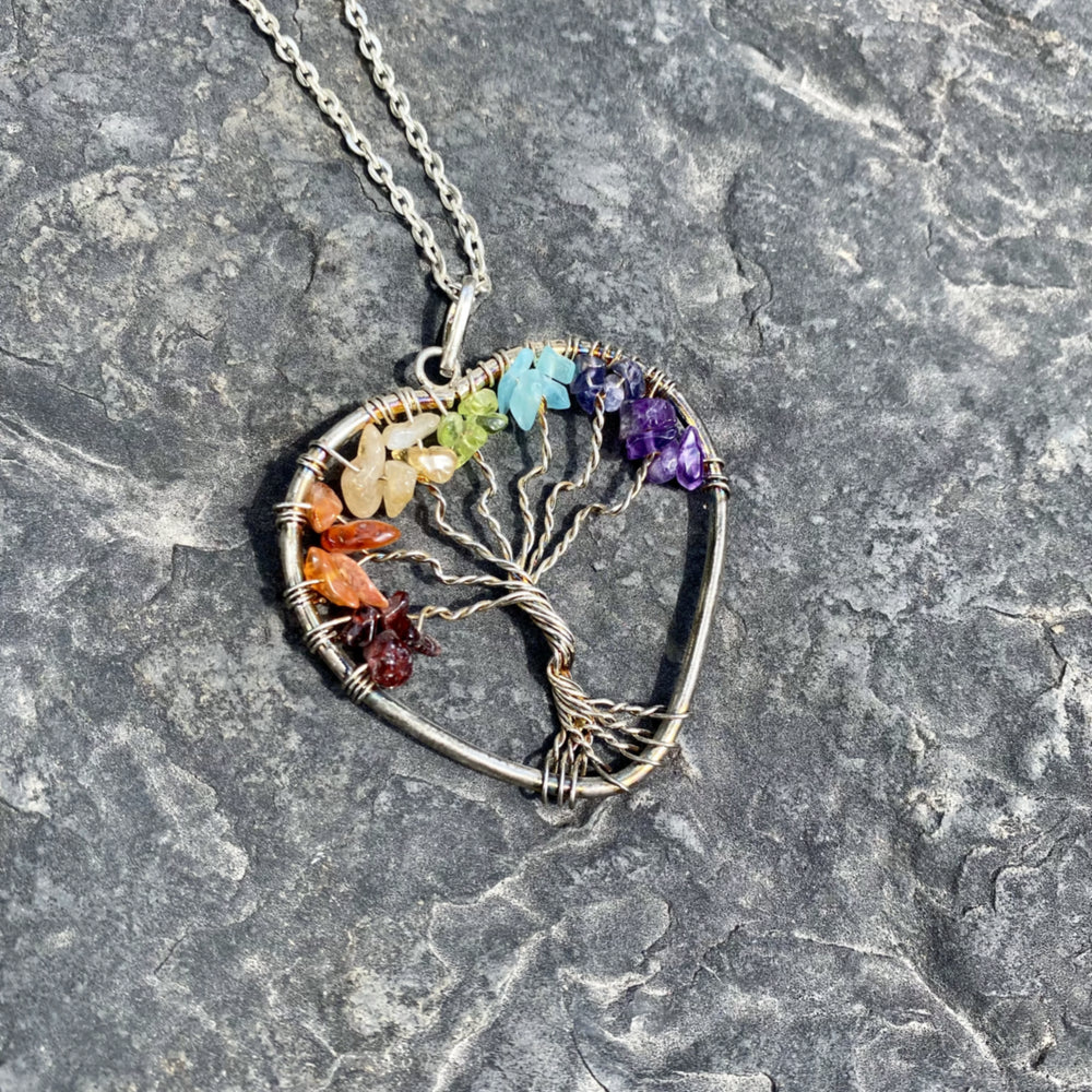 Tree of Life Heart Shaped Necklace with Chakra Beads