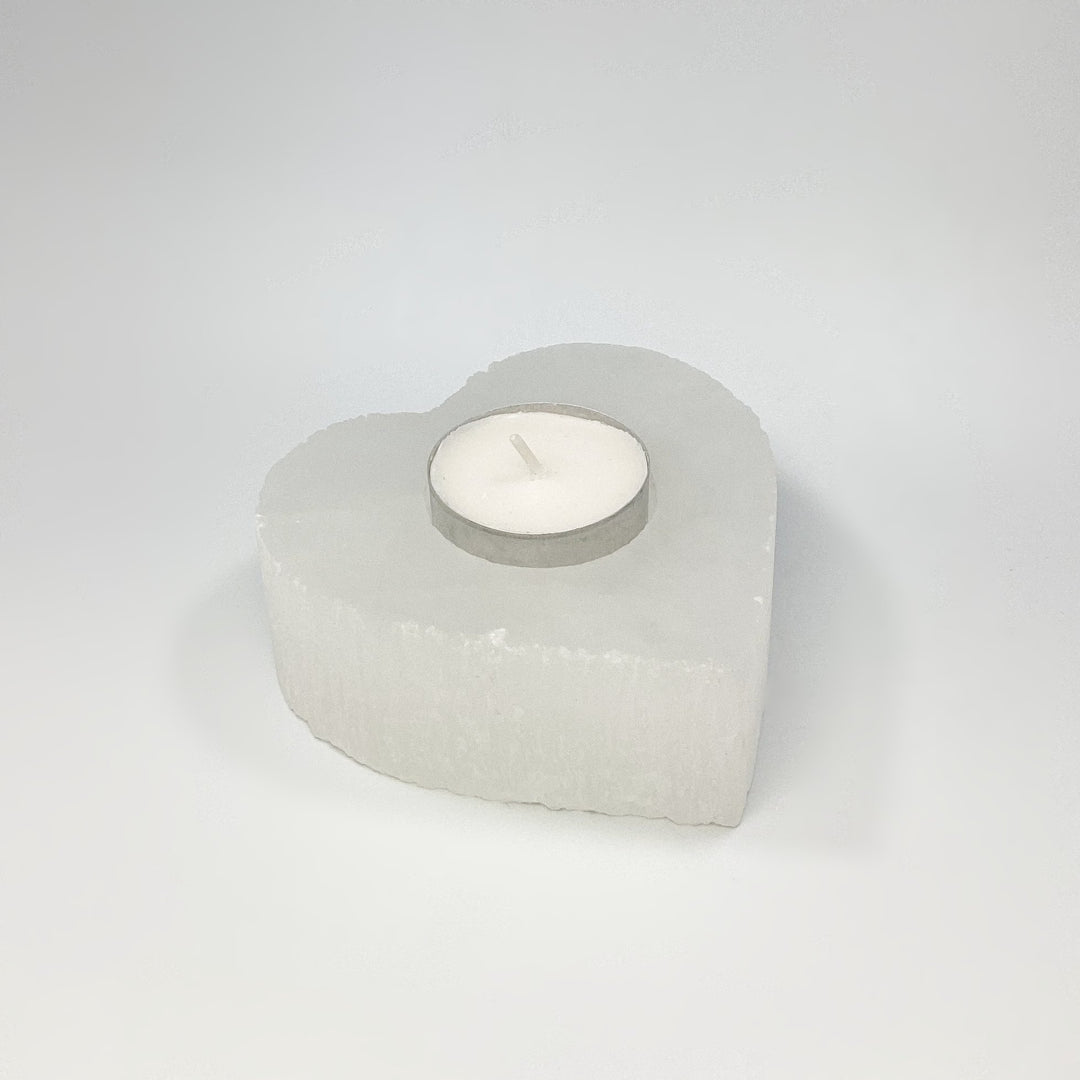 Selenite Heart Candle Holder