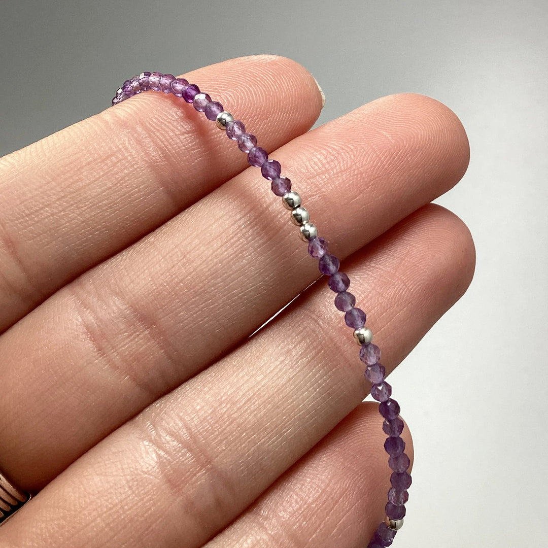 Amethyst Sterling Silver Beaded Bracelet