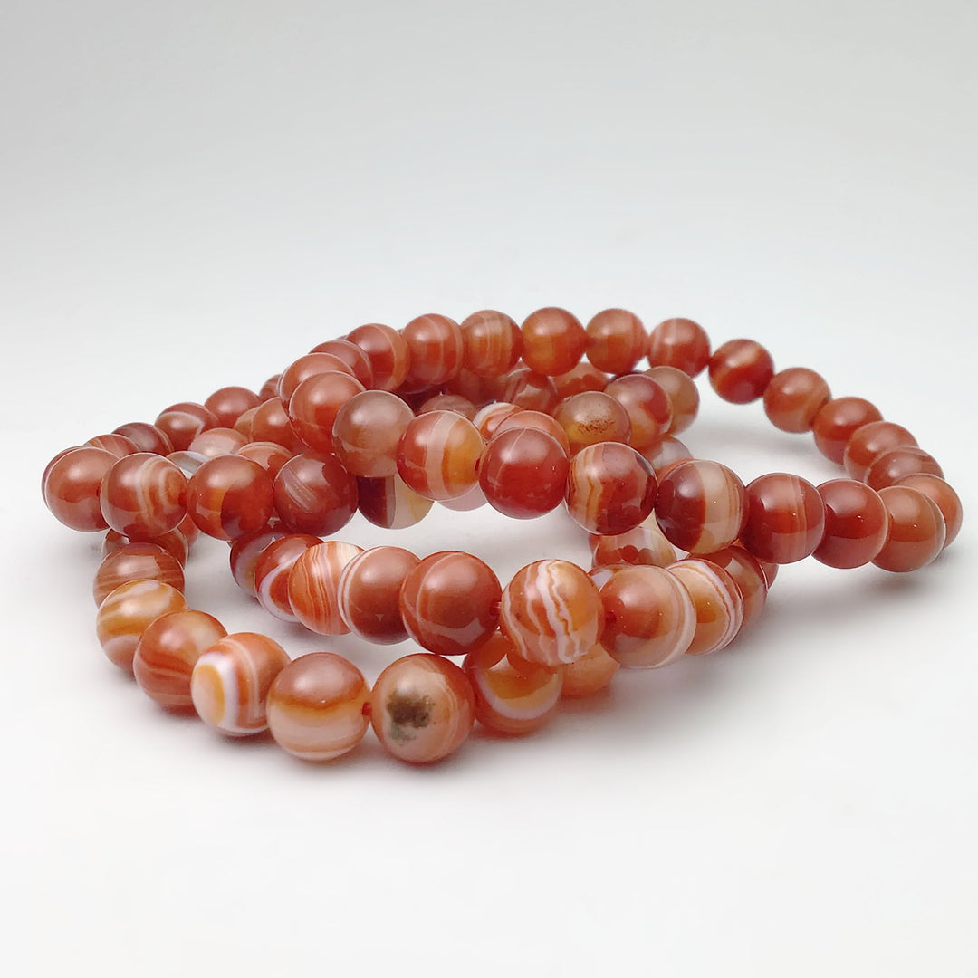 Banded Carnelian Agate Beaded Bracelet - 8mm