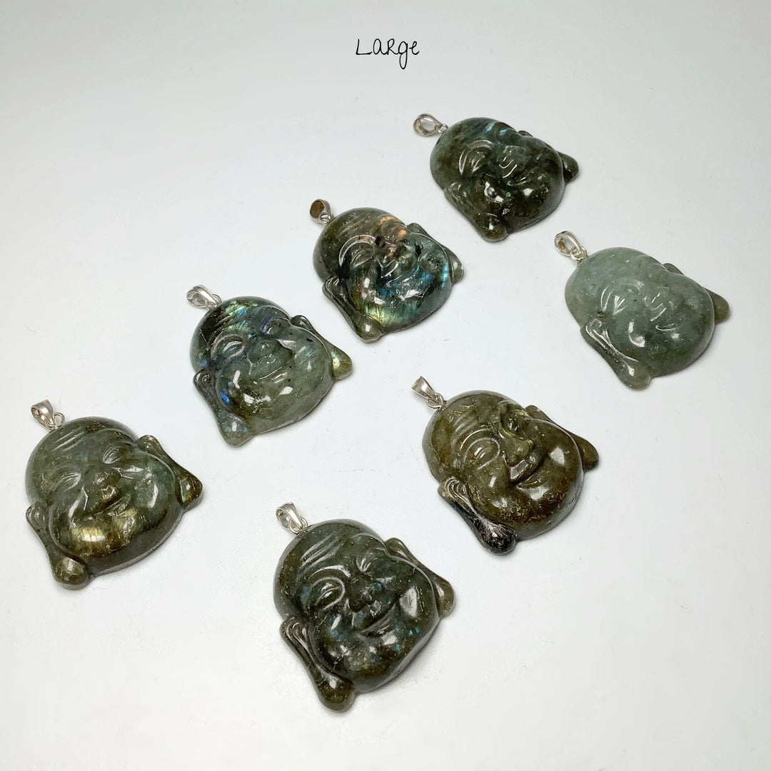 Labradorite Happy Buddha Head Pendant