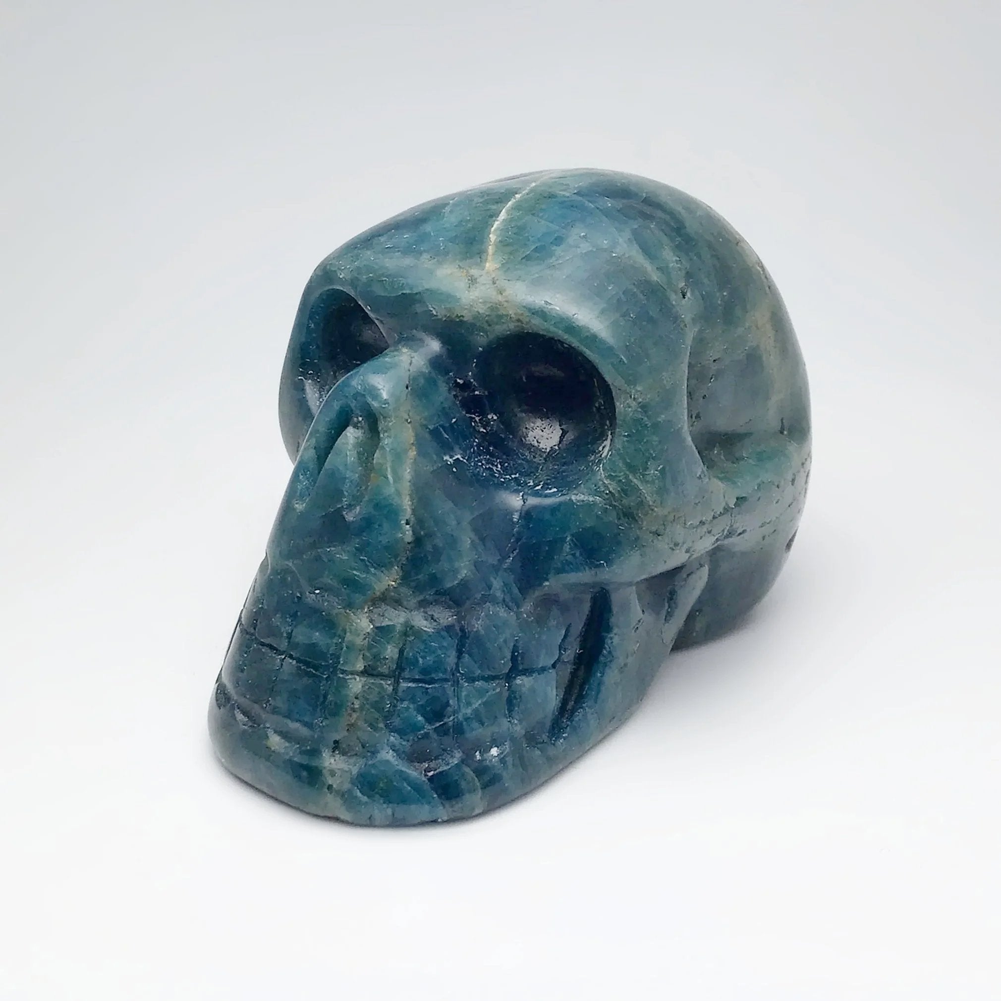 Carved Blue Apatite Skull