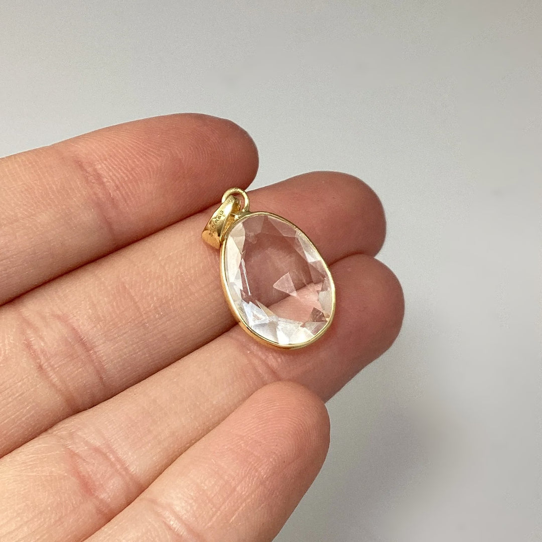 Clear Quartz Gold Finish Pendant