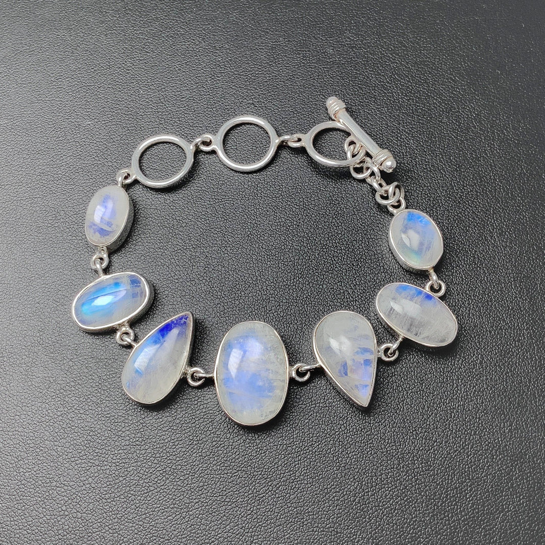 Rainbow Moonstone Sterling Silver Bracelet