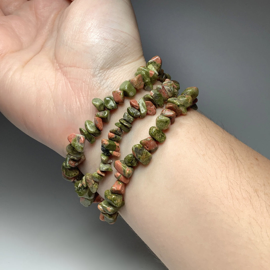 Unakite Chip Beaded Bracelet