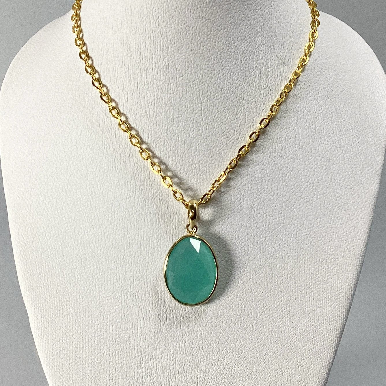 Green Chalcedony Gold Finish Pendant