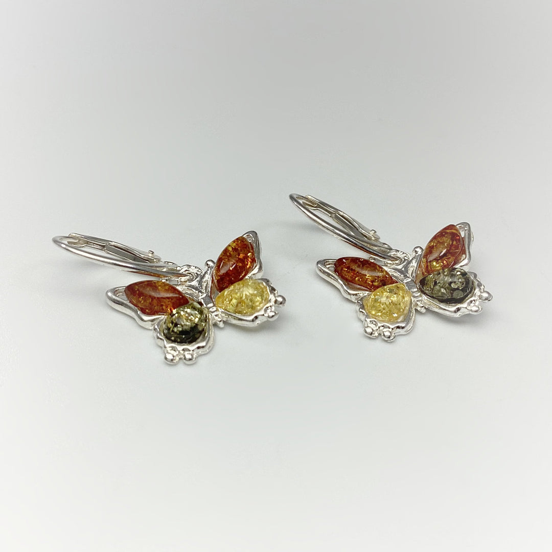 Mixed Amber Butterfly Dangle Earrings