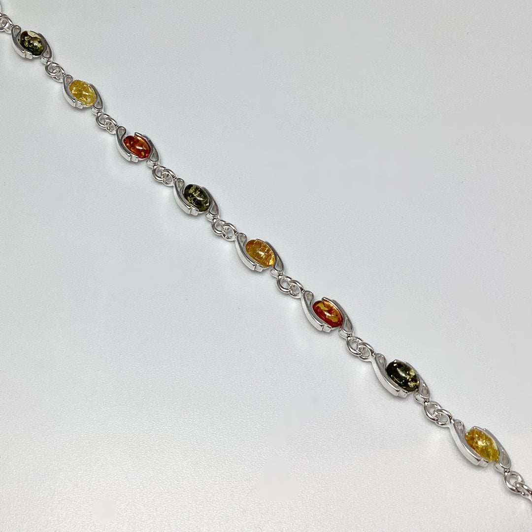 Mixed Amber Sterling Silver Bracelet