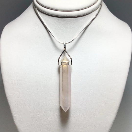 Opalescent Rose Quartz Double Terminated Point Pendant