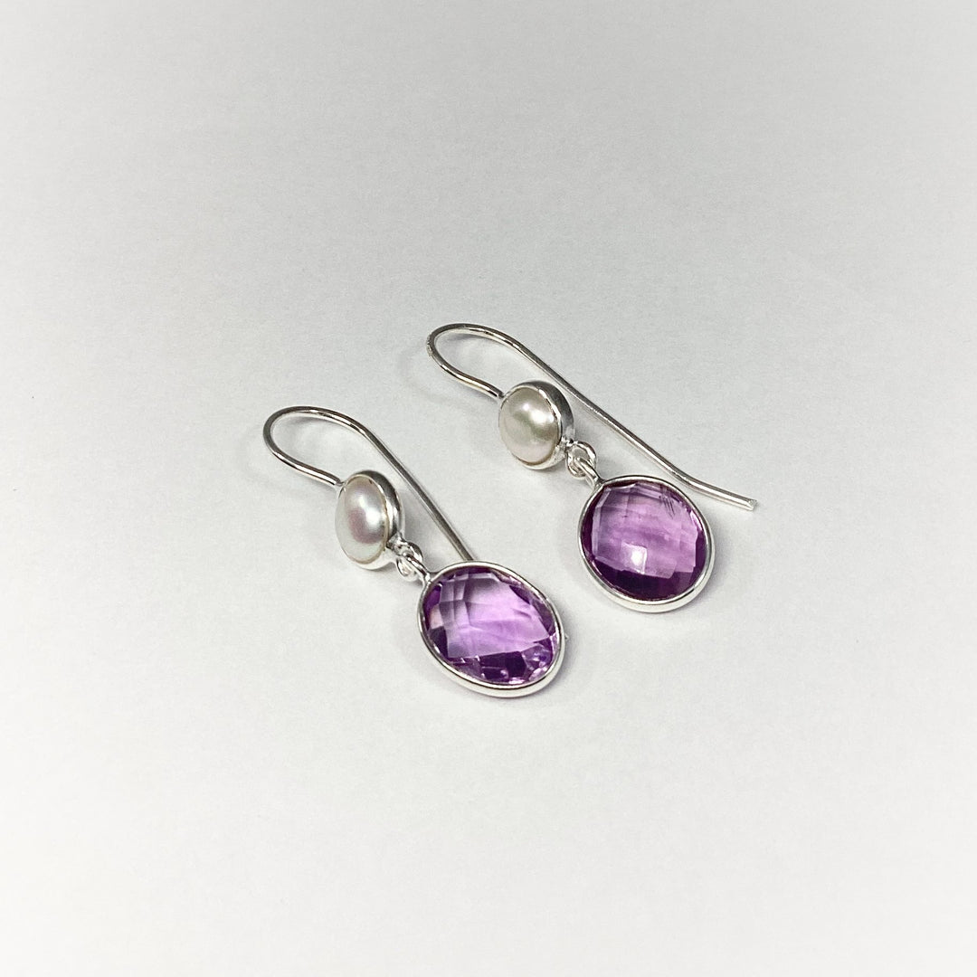 Amethyst and Pearl Dangle Earrings