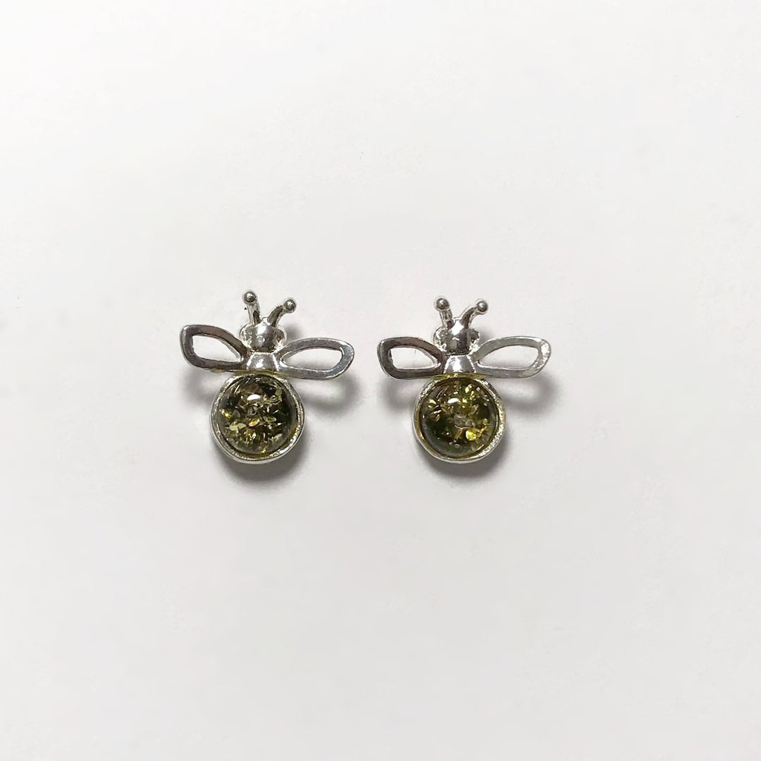 Green Amber Stud Earrings