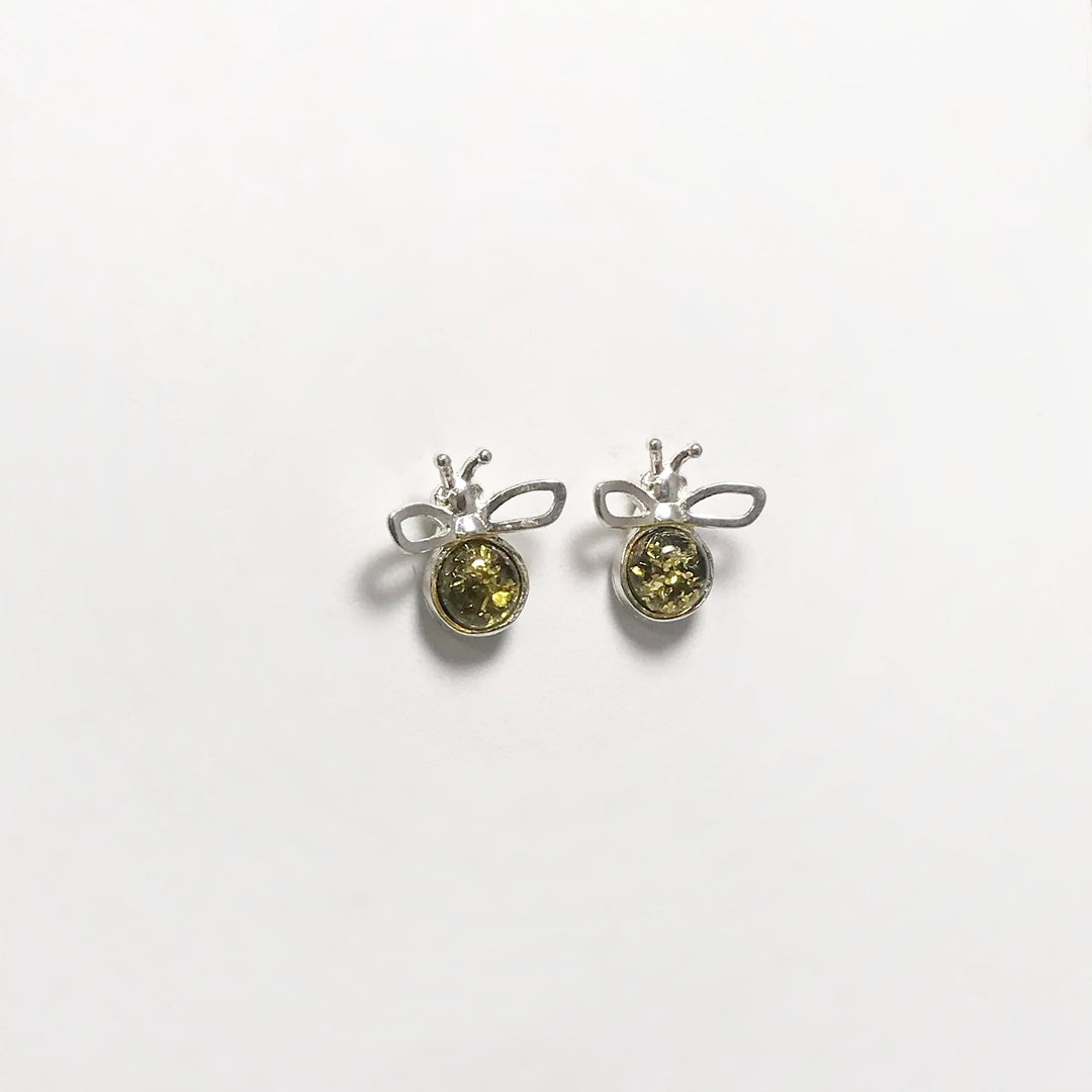 Green Amber Stud Earrings