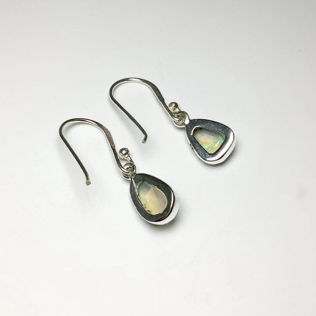 Ethiopian Fire Opal Freeform Faceted Dangle Earrings