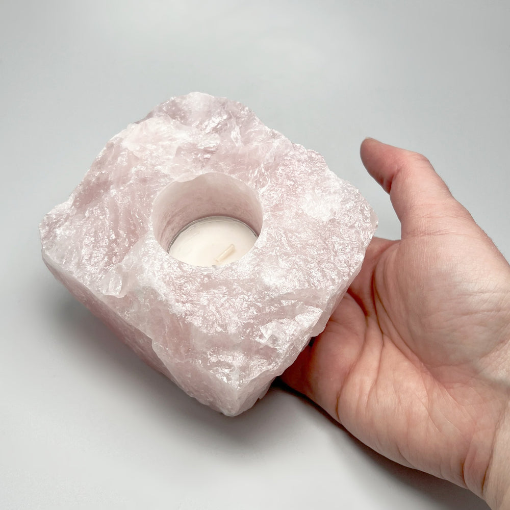 Raw Rose Quartz Candle Holder