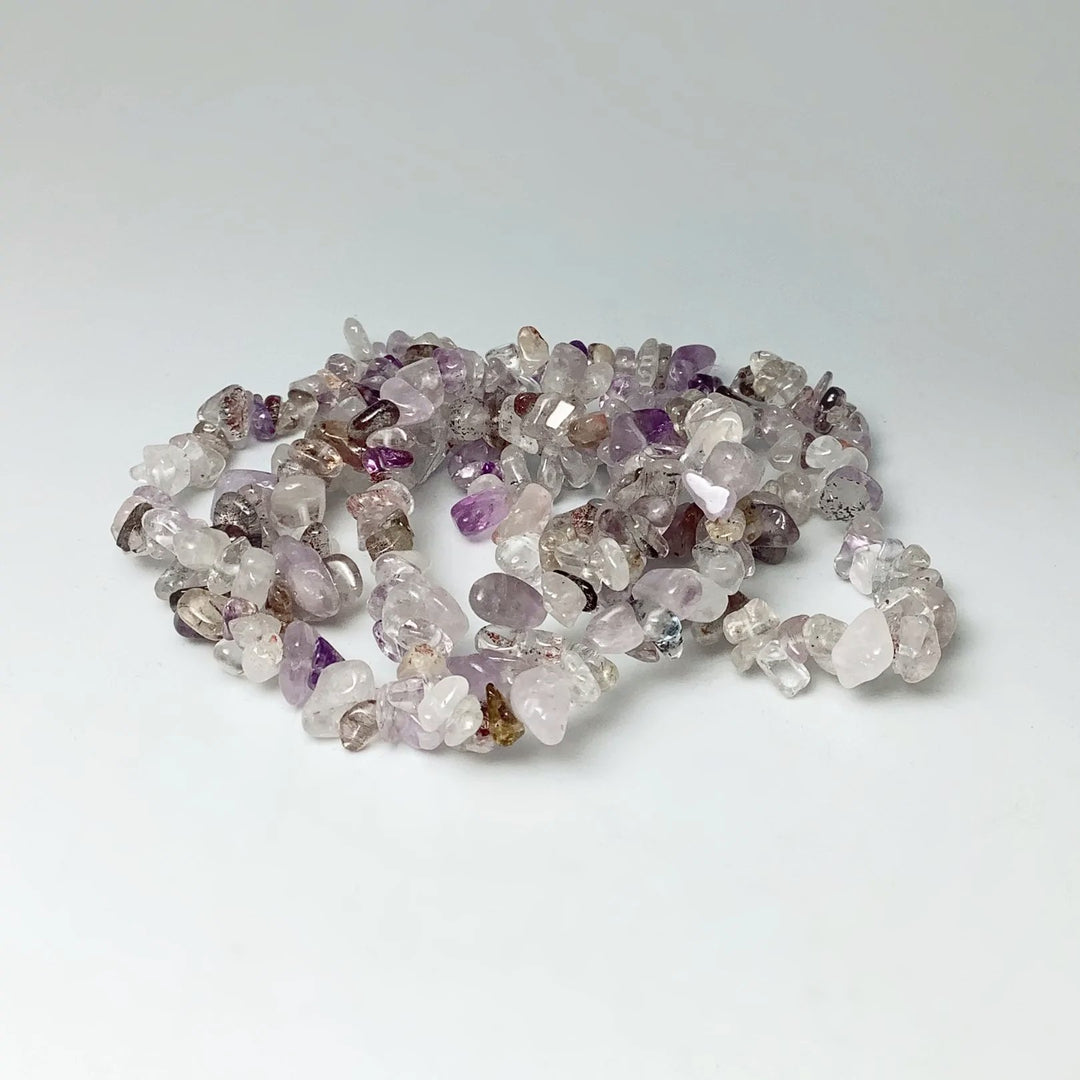 Mixed Purple Rutilated Quartz Chip Beaded Bracelet