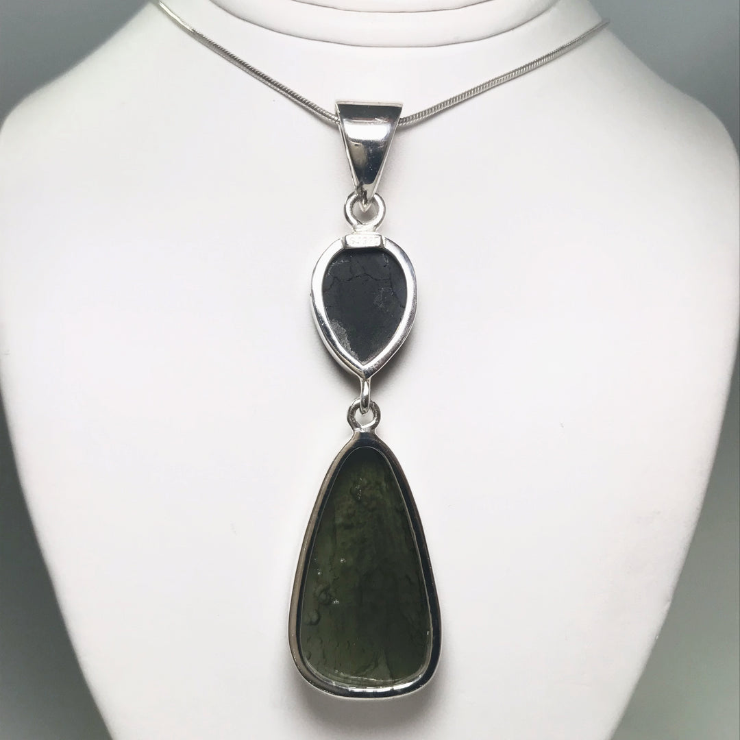 Moldavite with Black Tourmaline Pendant