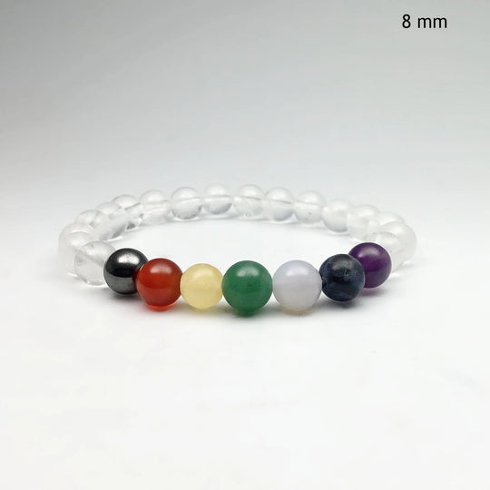 Milky Quartz Beaded Bracelet with Chakra Beads