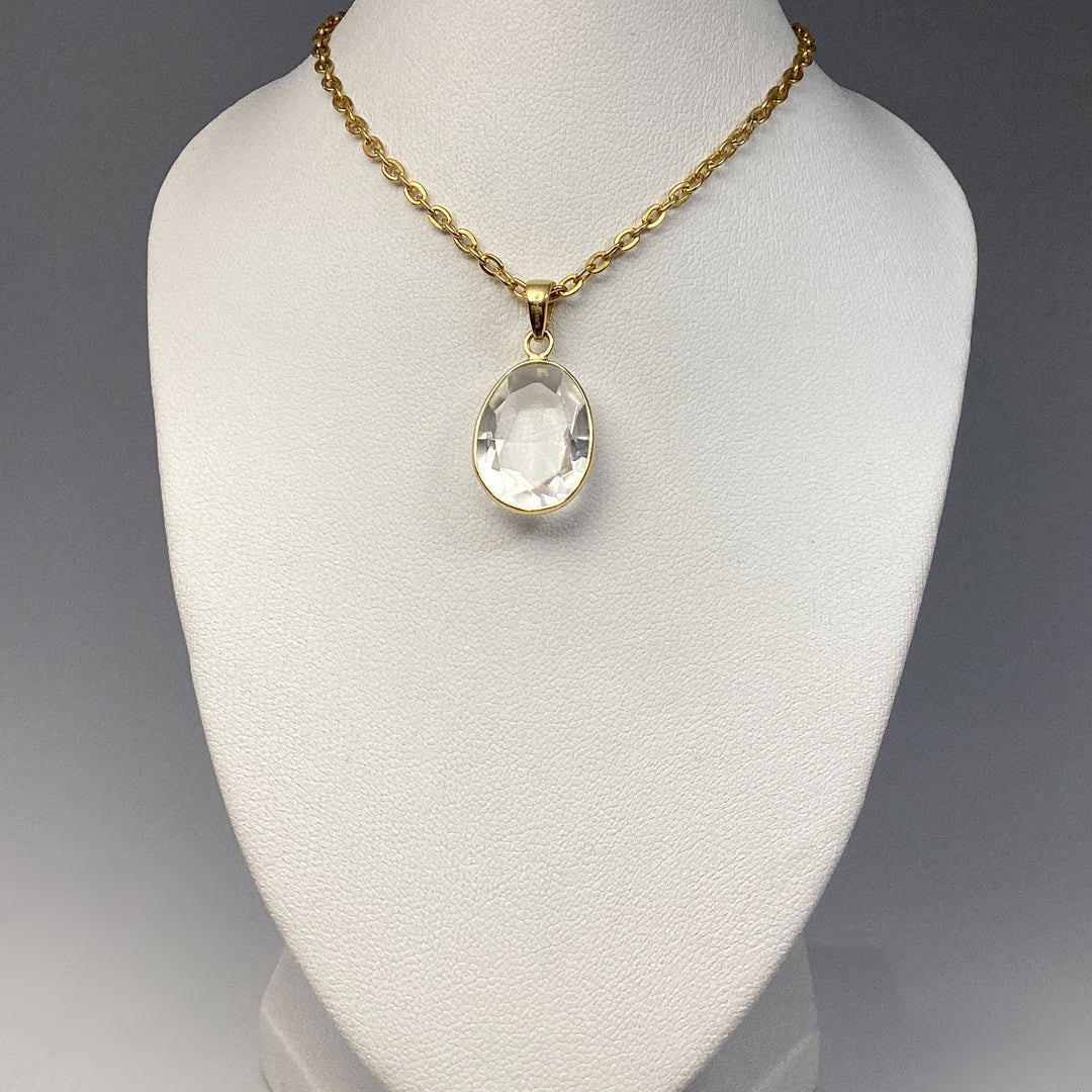 Clear Quartz Gold Finish Pendant