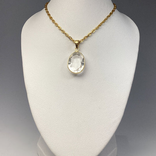 Clear Quartz Gold Finish Pendant