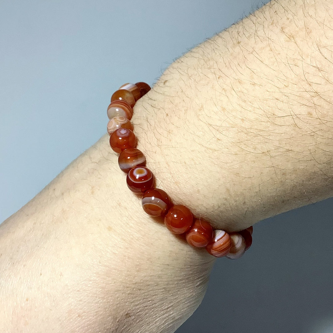 Banded Carnelian Agate Beaded Bracelet - 8mm