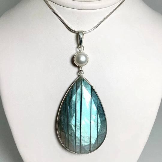 Faceted Labradorite and Pearl Pendant