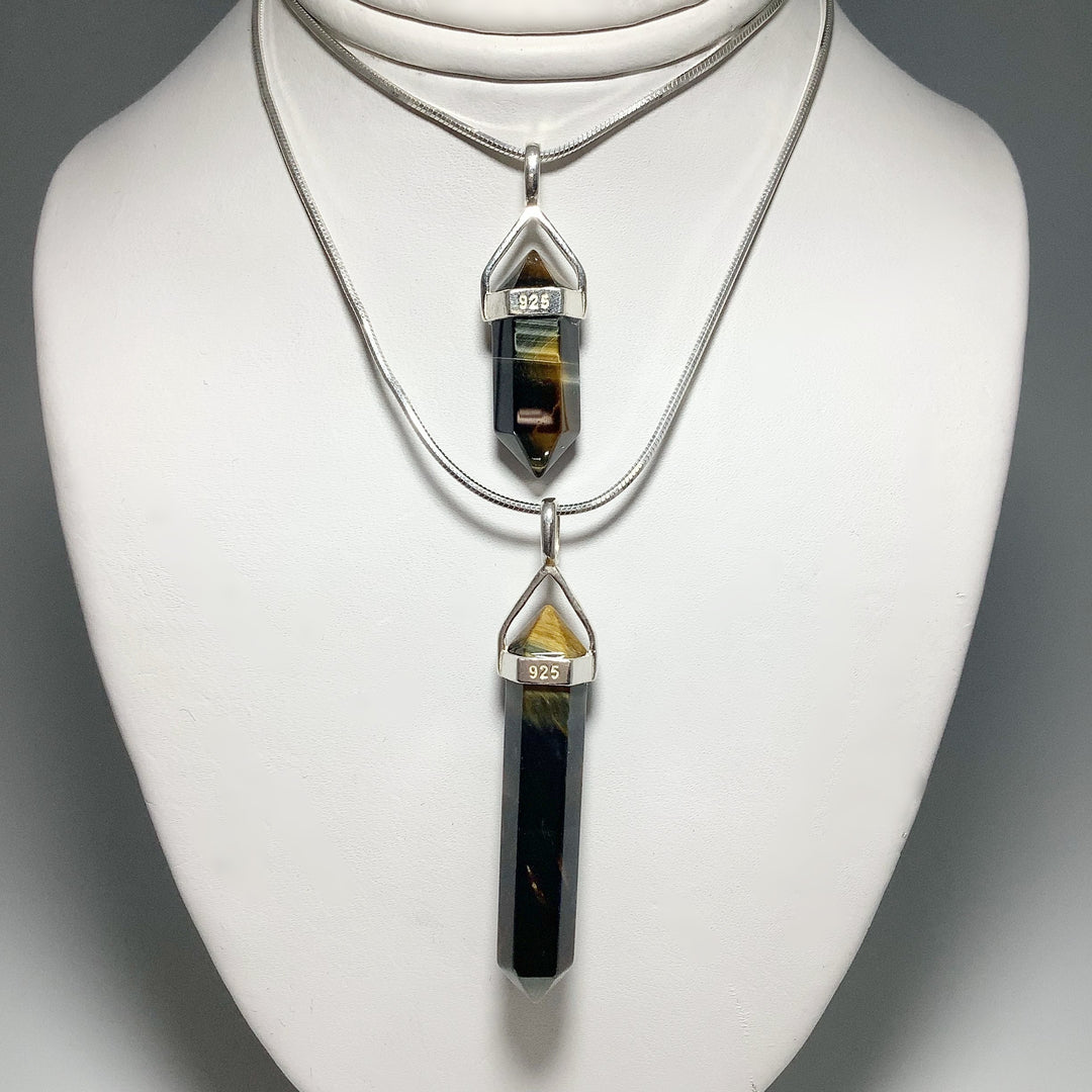 Blue Gold Tiger Eye Double Terminated Point Pendant