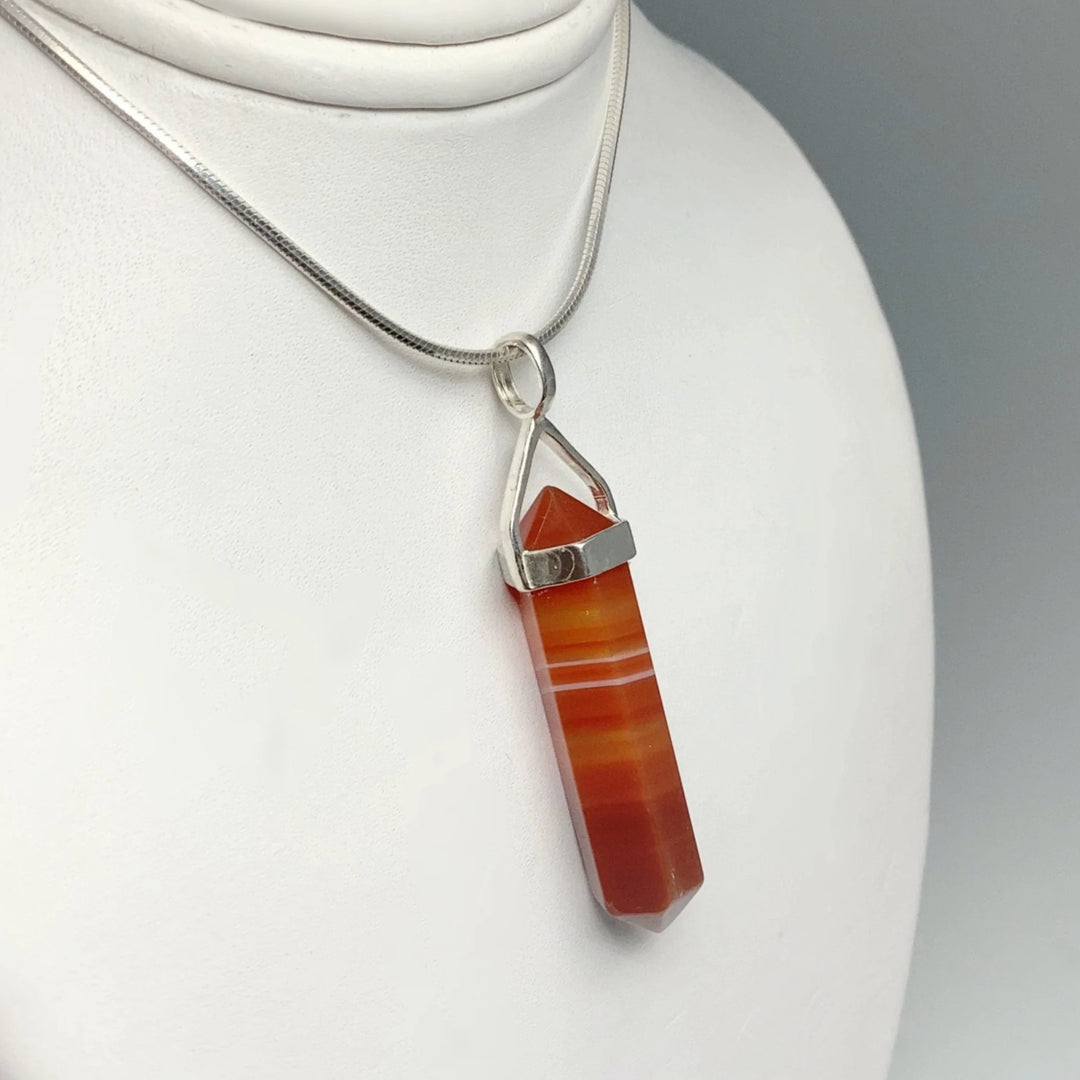 Banded Carnelian Agate Double Terminated Point Pendant