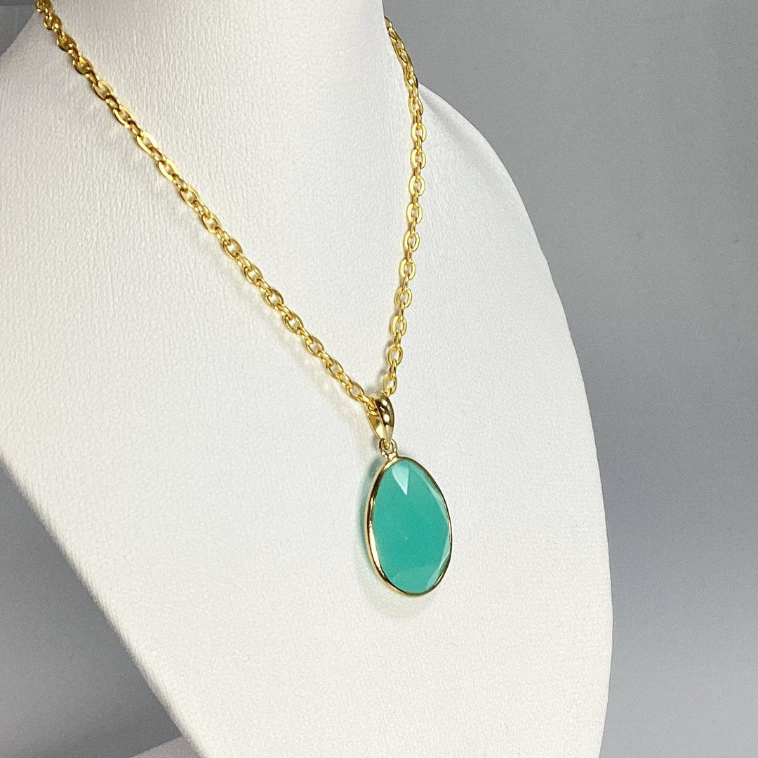 Green Chalcedony Gold Finish Pendant