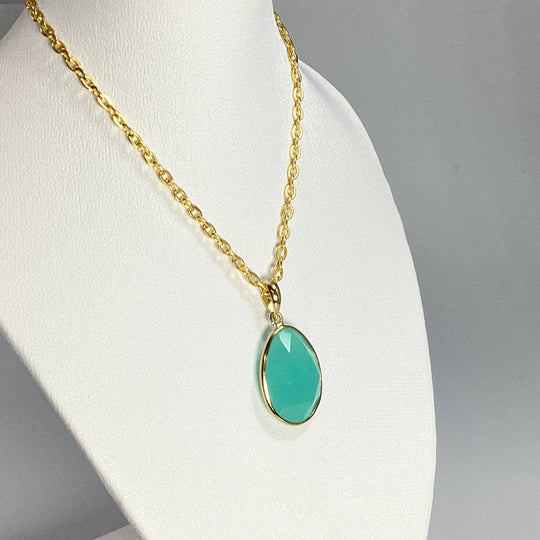 Green Chalcedony Gold Finish Pendant