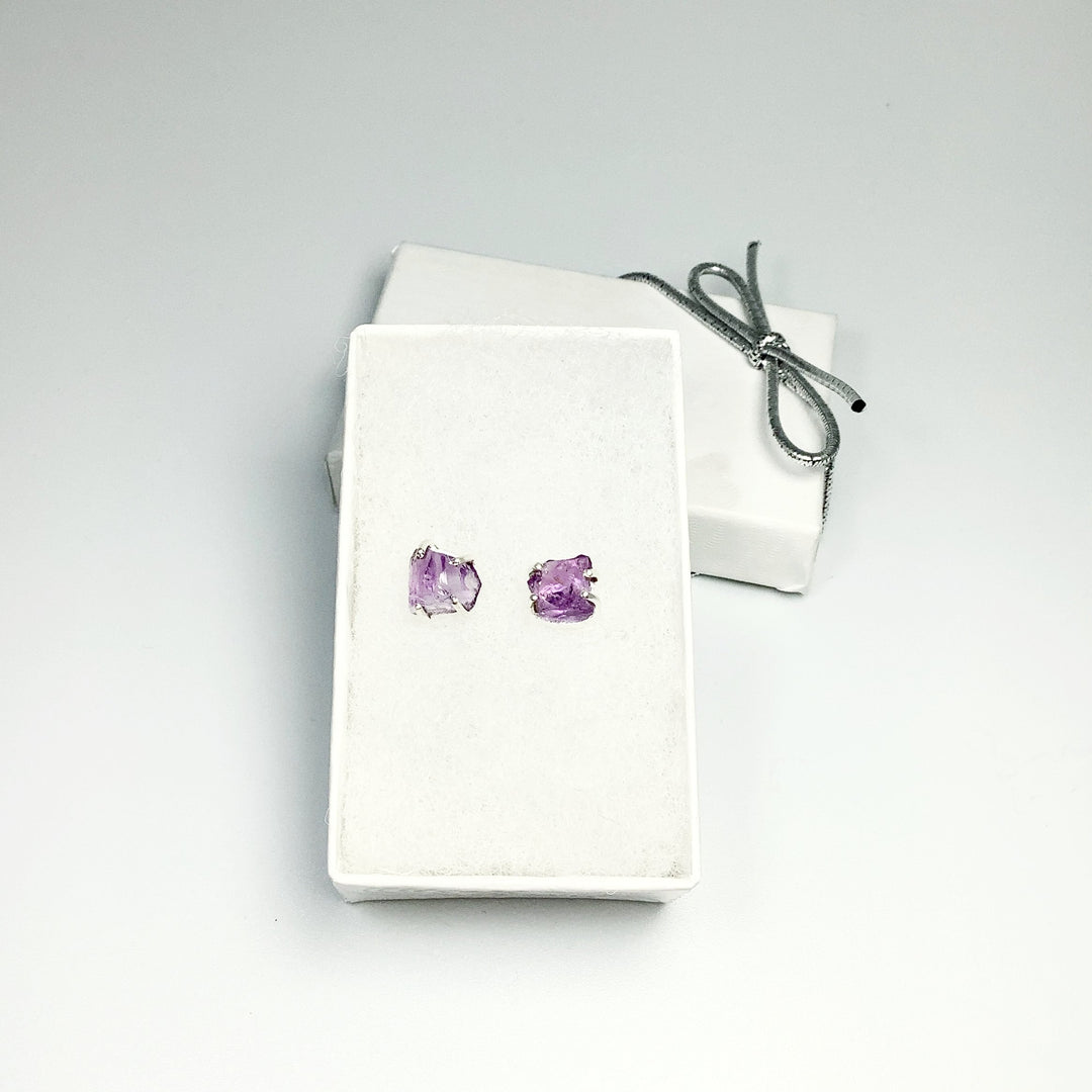 Raw Amethyst Stud Earrings