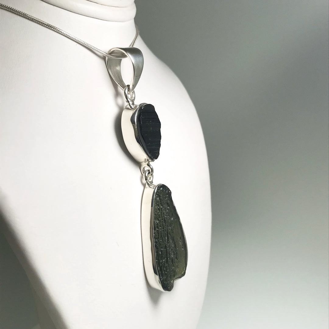 Moldavite with Black Tourmaline Pendant