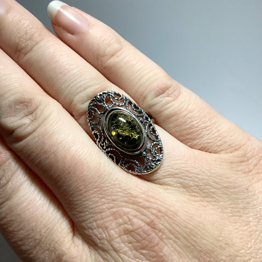 Green Amber Ring