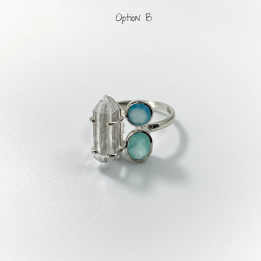 Quartz Point, Green Chalcedony and Blue Chalcedony Ring