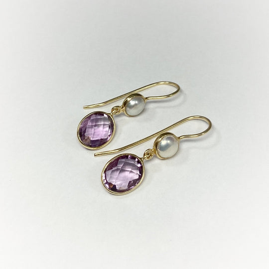 Amethyst and Pearl Dangle Earrings