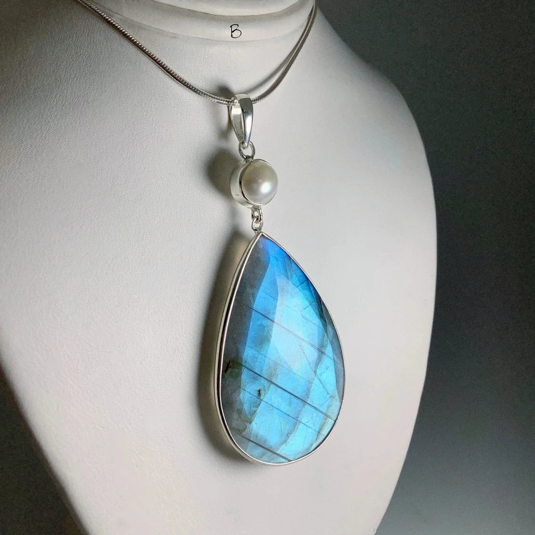 Faceted Labradorite and Pearl Pendant