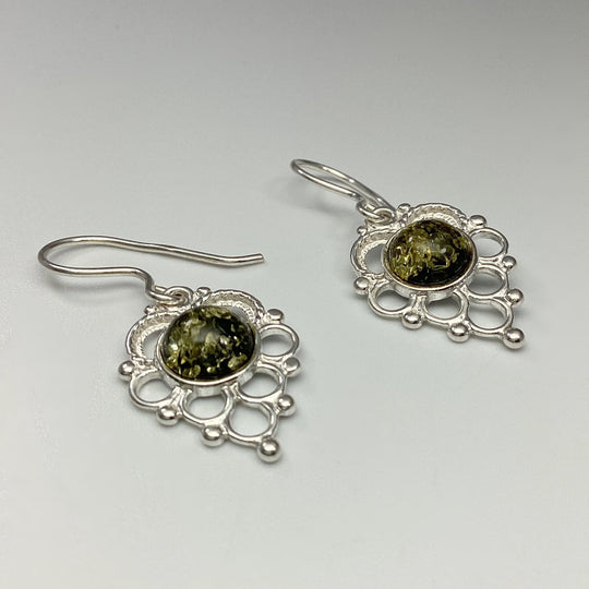 Green Amber Dangle Earrings