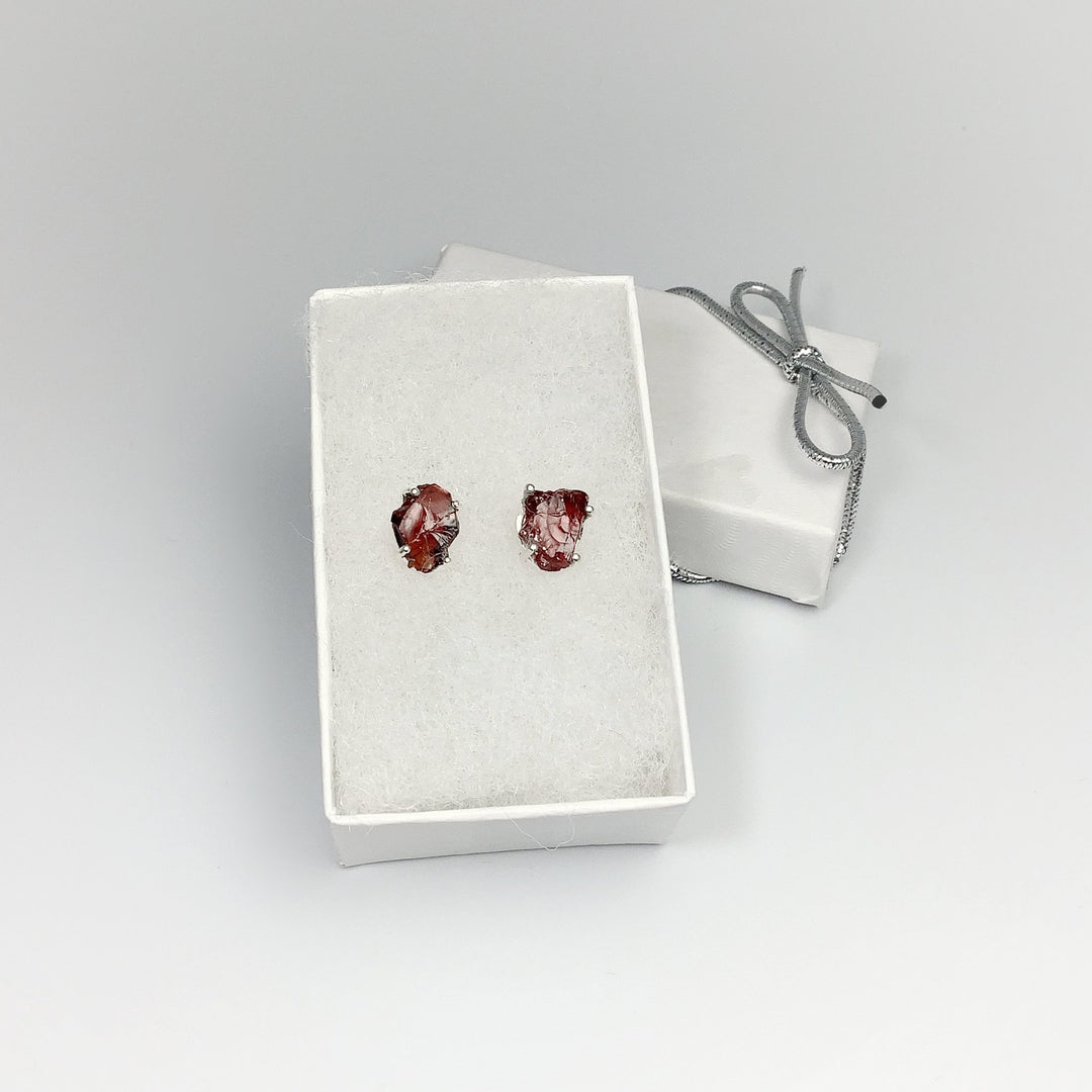 Raw Garnet Stud Earrings