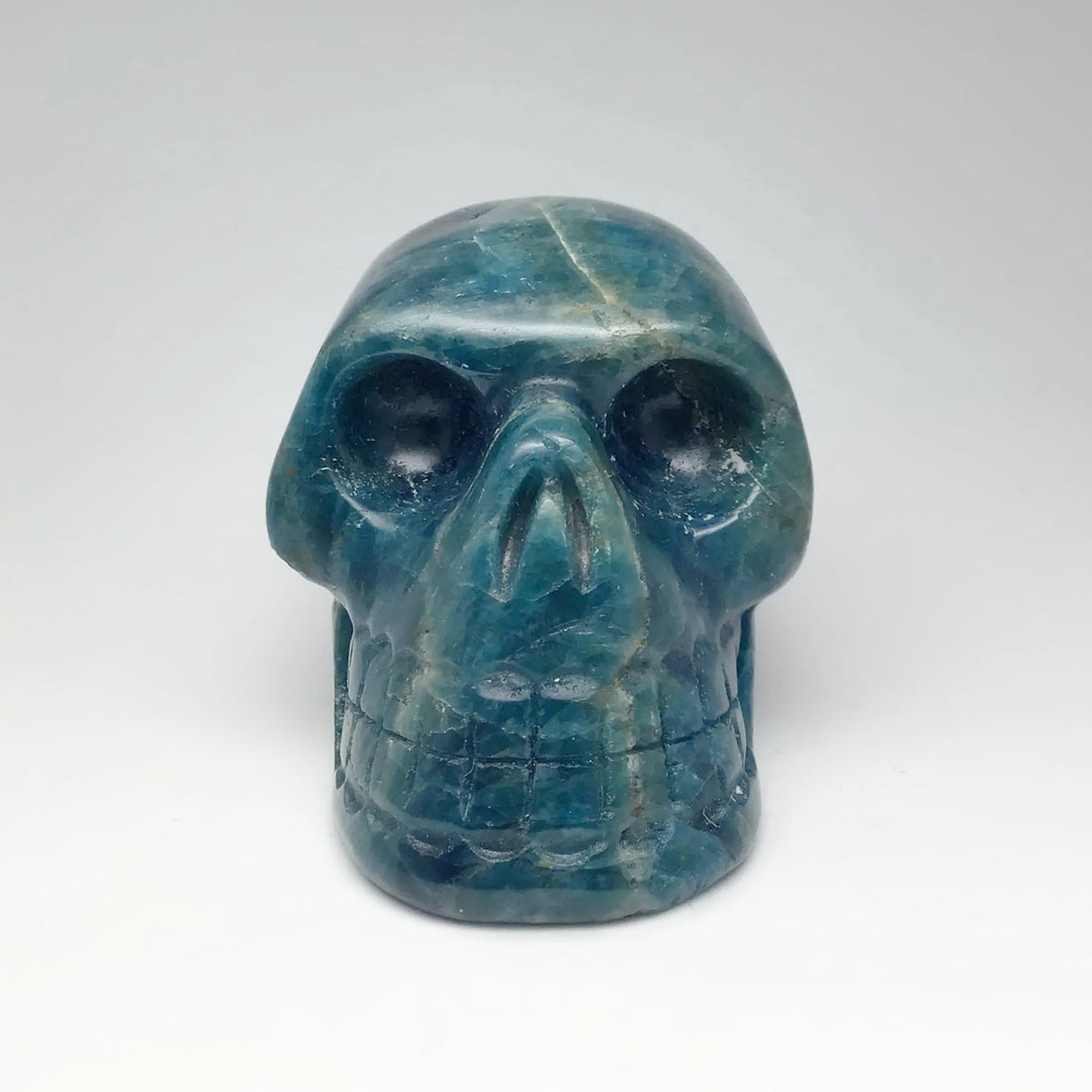 Carved Blue Apatite Skull