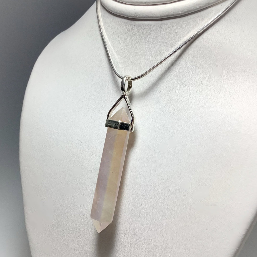 Opalescent Rose Quartz Double Terminated Point Pendant