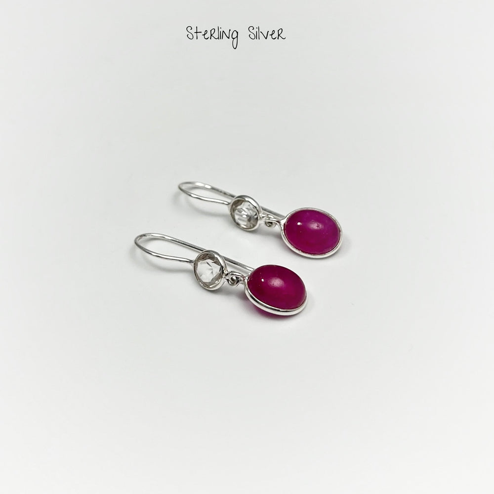 Pink Jade and Quartz Dangle Earrings