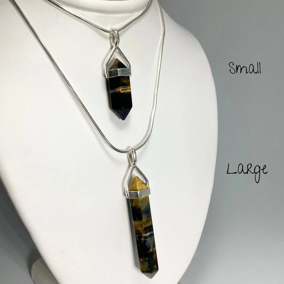 Blue Gold Tiger Eye Double Terminated Point Pendant