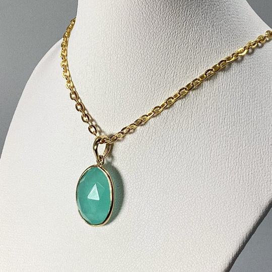 Green Chalcedony Gold Finish Pendant