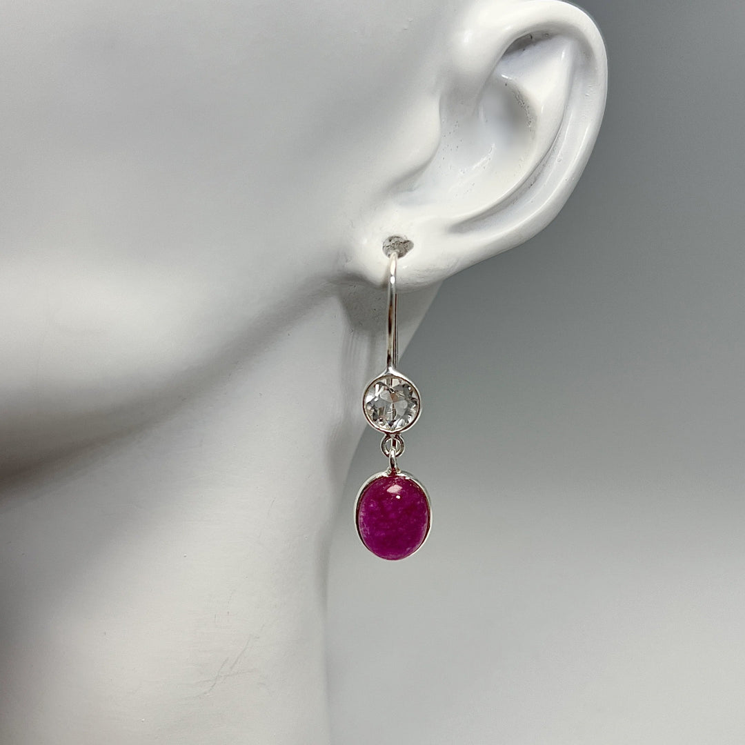 Pink Jade and Quartz Dangle Earrings