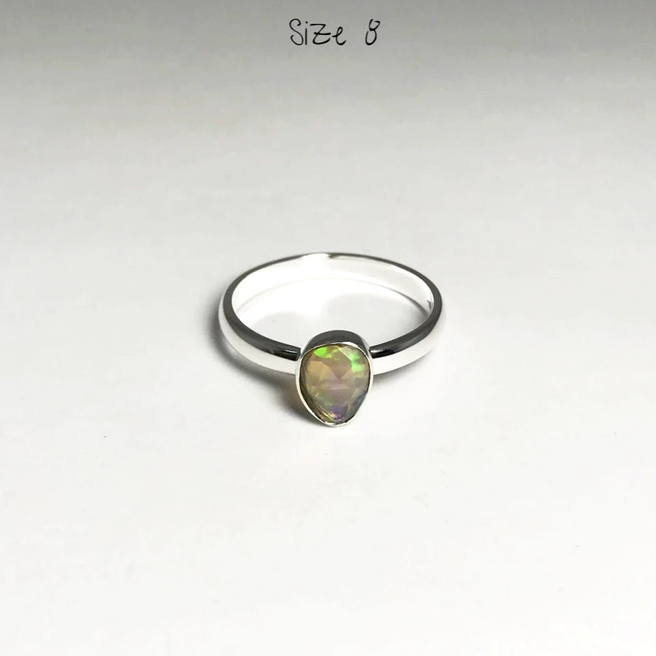 Freeform Faceted Ethiopian Fire Opal Ring