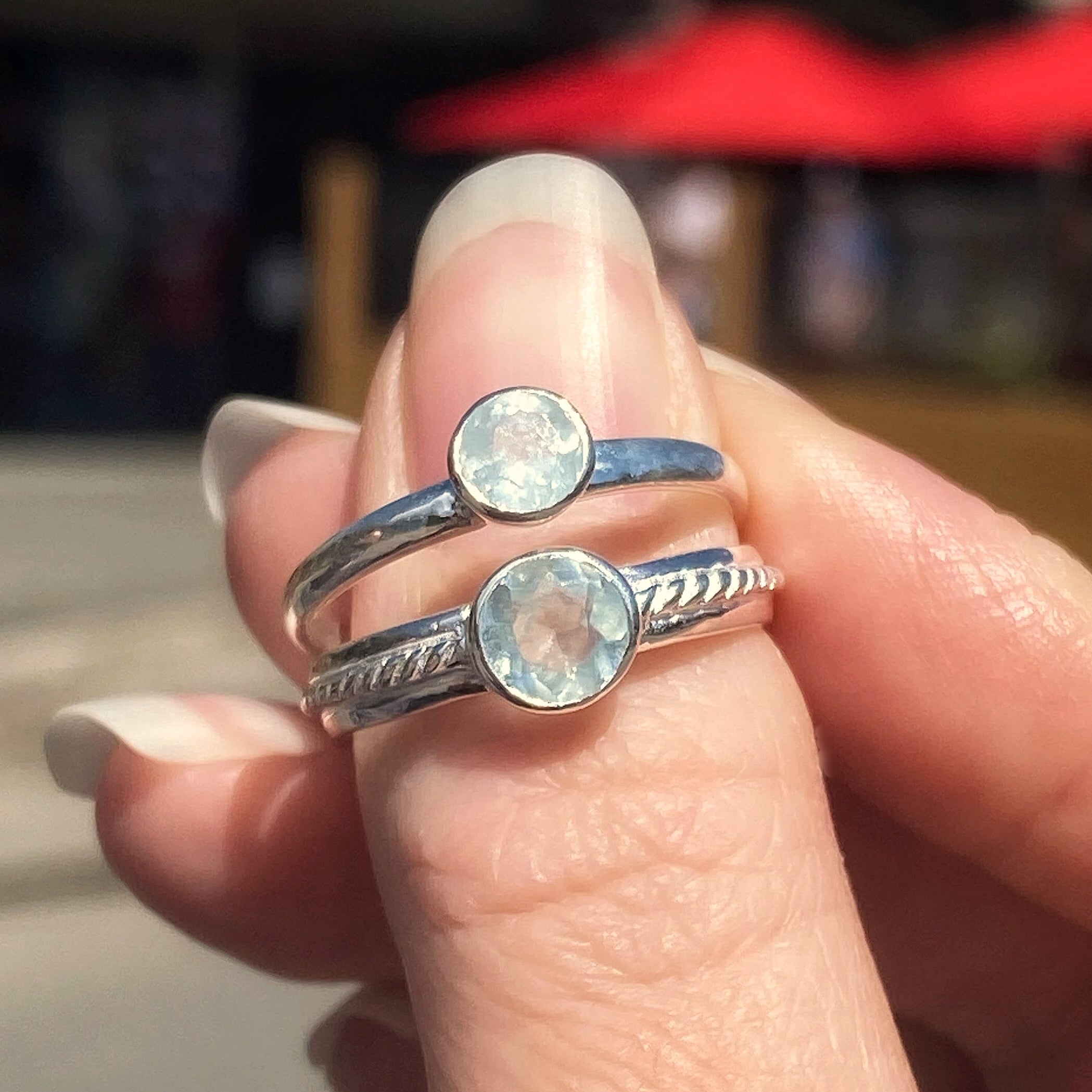 Double Ring Set - Aquamarine