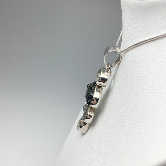 Moldavite with Green Amethyst and Campo Del Cielo Meteorite Pendant