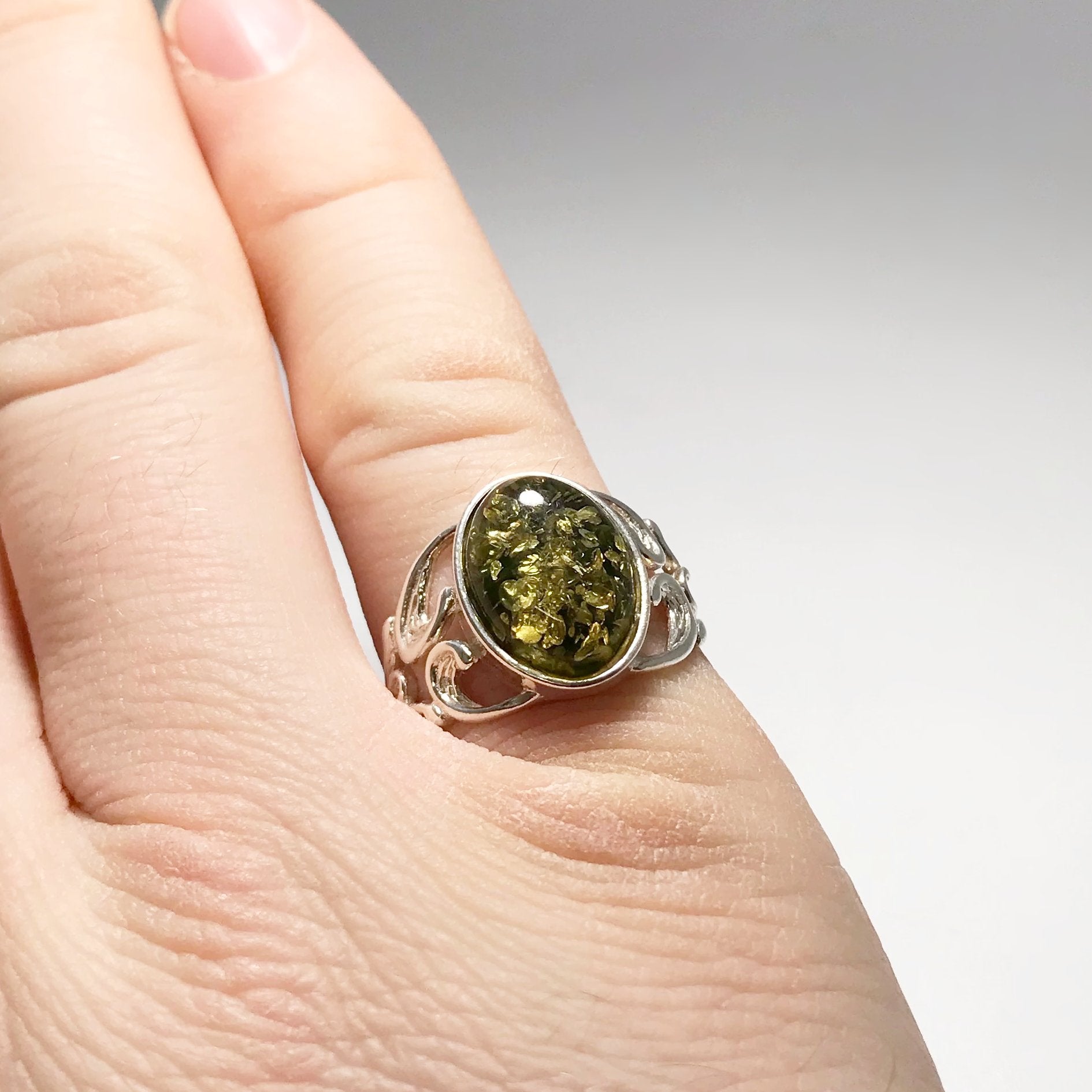 Green Amber Ring