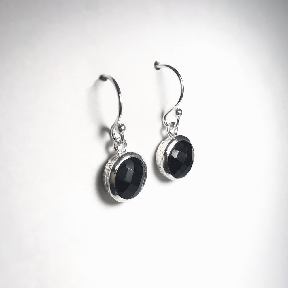 Faceted Black Onyx Dangle Earrings