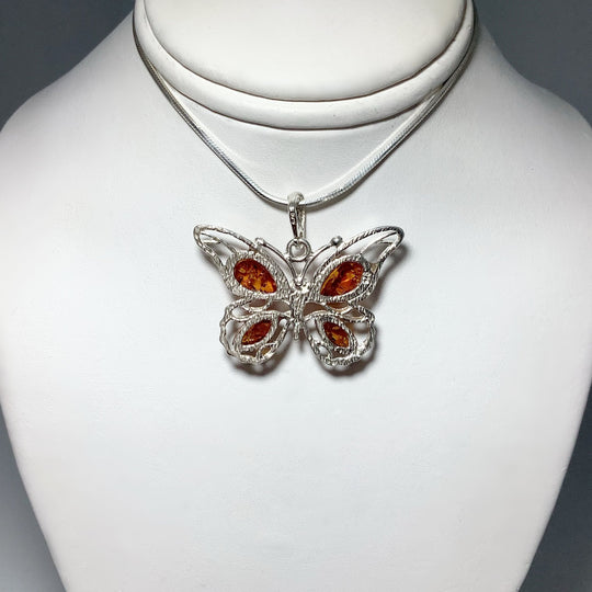 Cognac Amber Butterfly Pendant